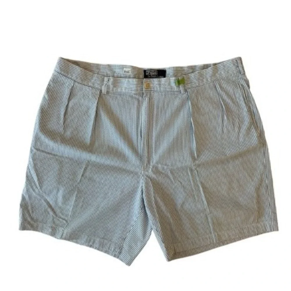 Polo Ralph Lauren Mens Seersucker Pleated Tyler Shorts 40 Blue Striped Preppy
